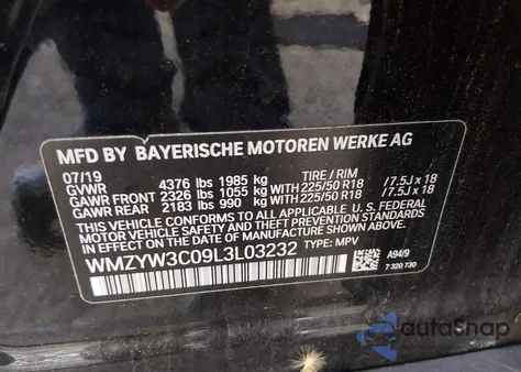 2020 Mini Countryman Cooper z USA, uszkodzony, nr VIN WMZYW3C09L3L03232